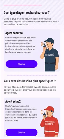 Choix de l'entreprise de sécurité dans l'application Seculib